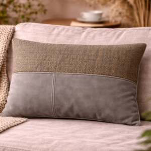 Poduszka dekoracyjna tweed i skóra prostokątna